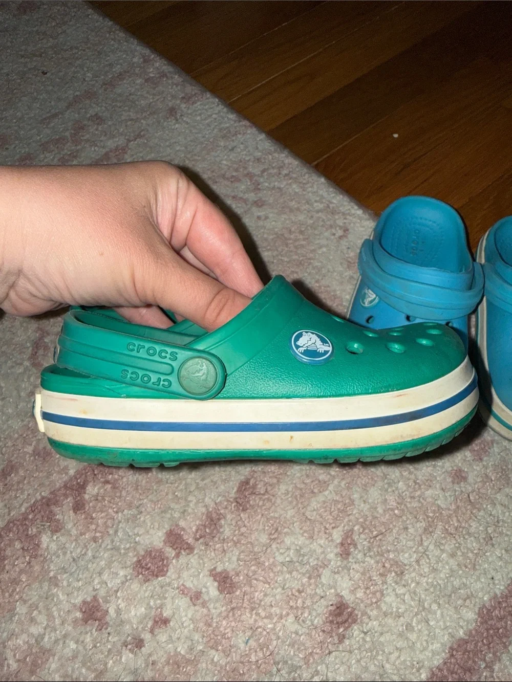 CROCS Little Kids Clogs Bundle in Green and Blue - Size 9